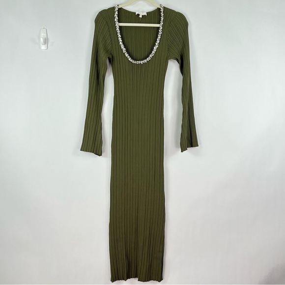 WAYF Cinthia Jewel Neck Long Sleeve Rib Midi Dress sz Large - Picture 4 of 13